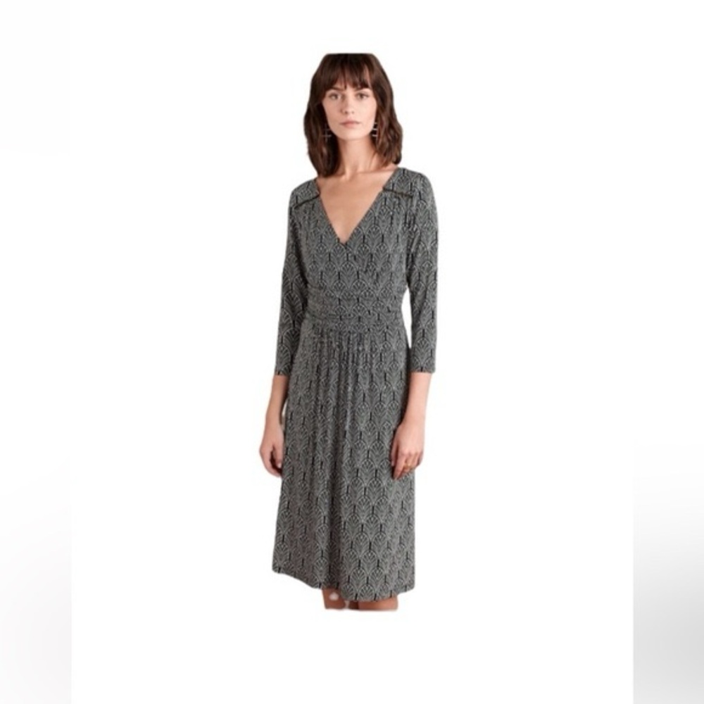 Anthropologie Black & White Midi, Long Sleeve Dress